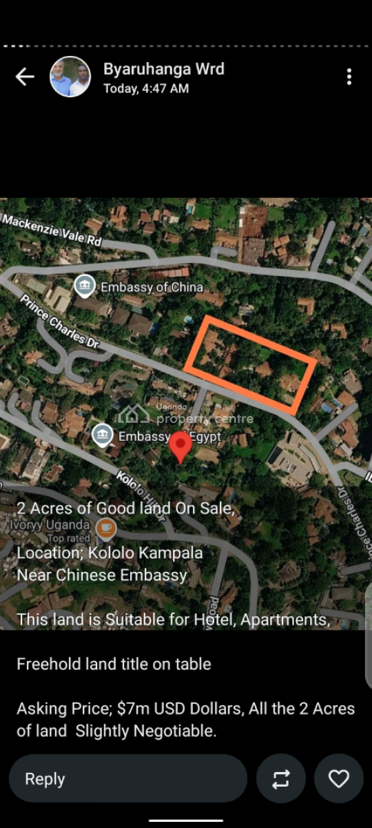 2 Acres of Land for Sell in Kololo, Kololo, Kampala, Central Region, Land for Sale